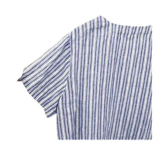 🌺LANDS END Striped Linen Pullover Oversized Top Shoulder Button Detail Size S🌺 - Picture 3 of 8